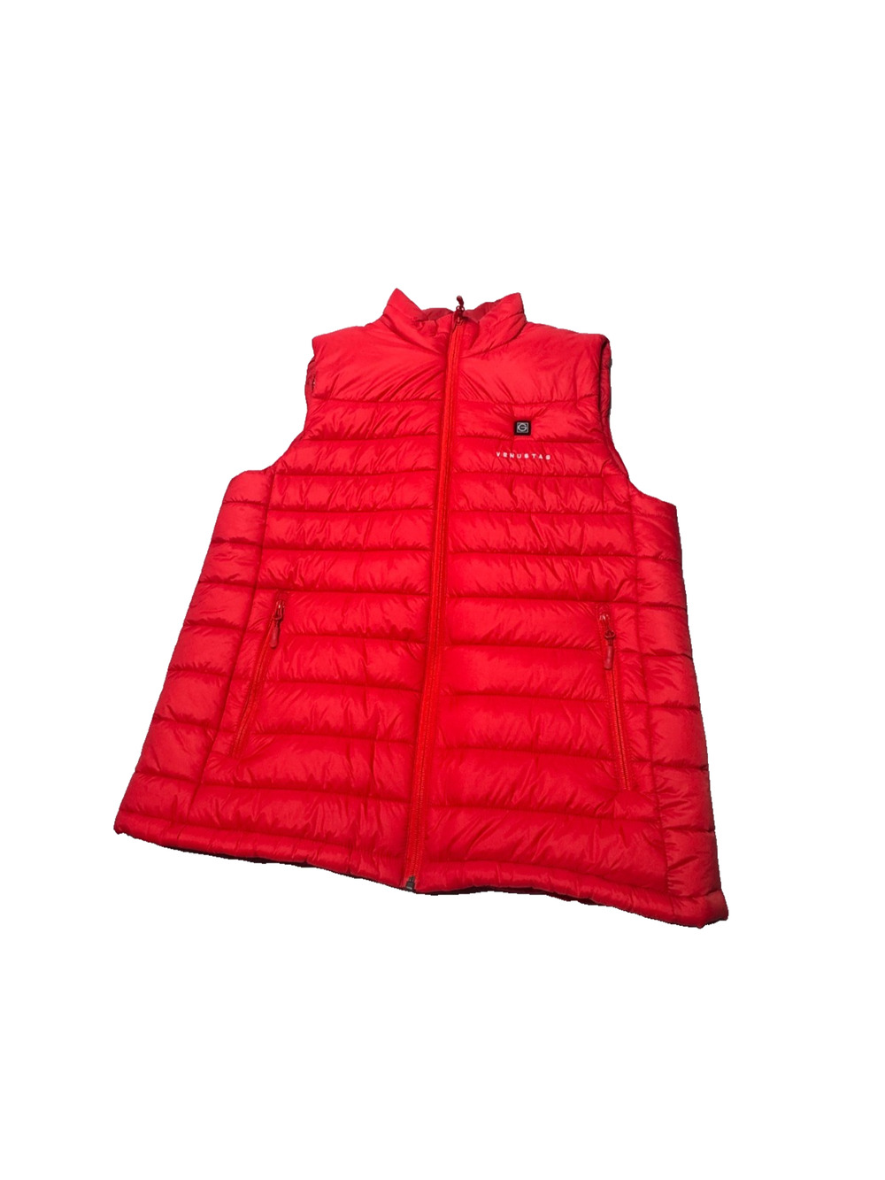 Venustas Puffer Vest Womens Large Red Full Zip Holder Pocket Power Button Front